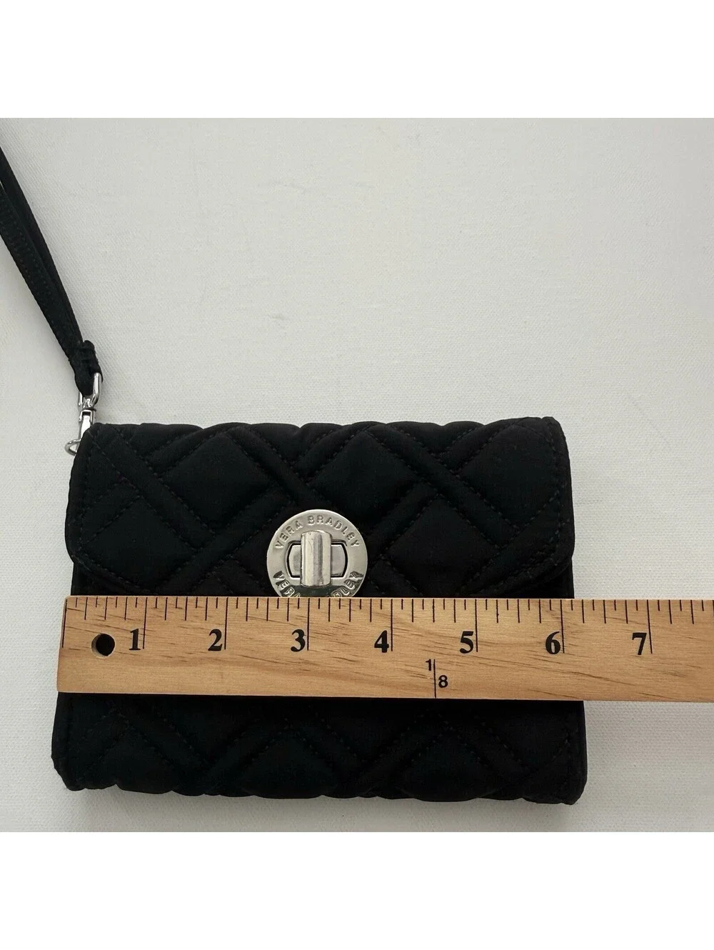 Vera Bradley Black Quilted Turn Lock Wristlet Wallet Colorful Leaf Interior
